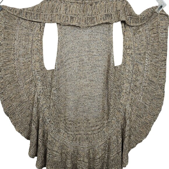 Womens Open Front Knit Cardigan 2X Browns Gold Metallic Threading Sleeveless - Picture 3 of 16